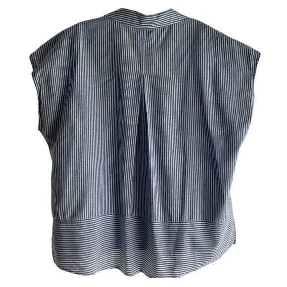 DKNY Donna Karan Blue White Striped Almost Sleeveless Size L Women's Top - Picture 2 of 10